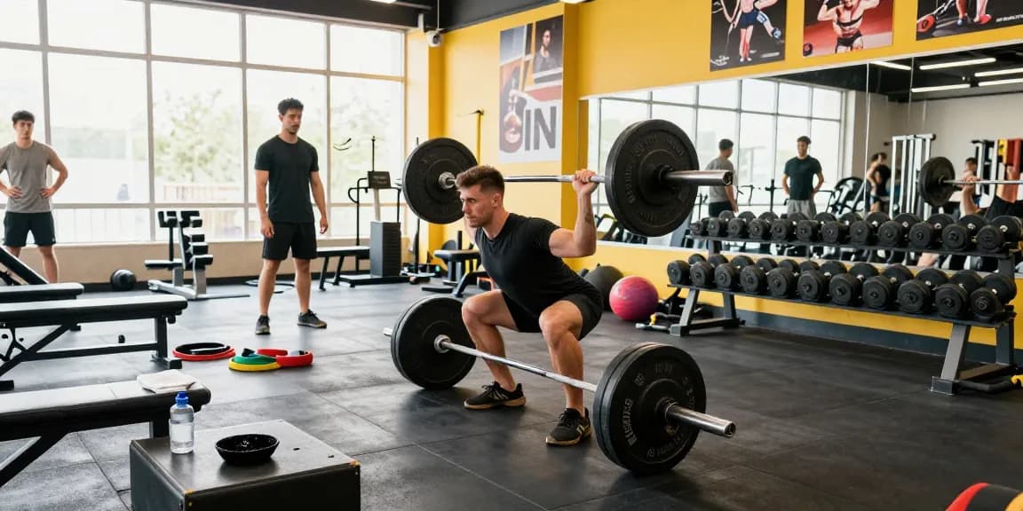 Konzentrierter männlicher Athlet hebt Gewichte in einem Anabolika Shop Deutschland Fitnessstudio und zeigt Stärke und Hingabe.