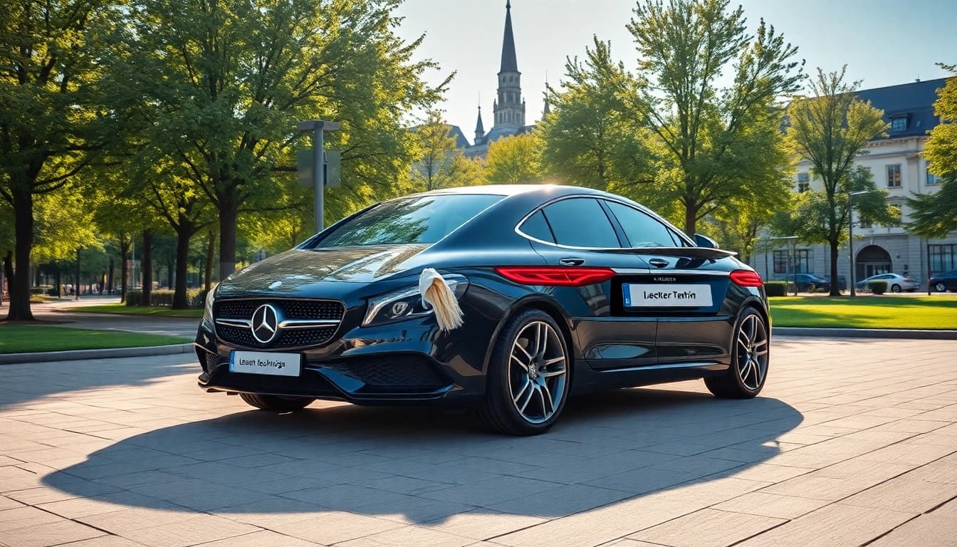 Leasing Rückgabe Termin München: Elegantes Auto vor Münchens Architektur, professionell aufbereitet.