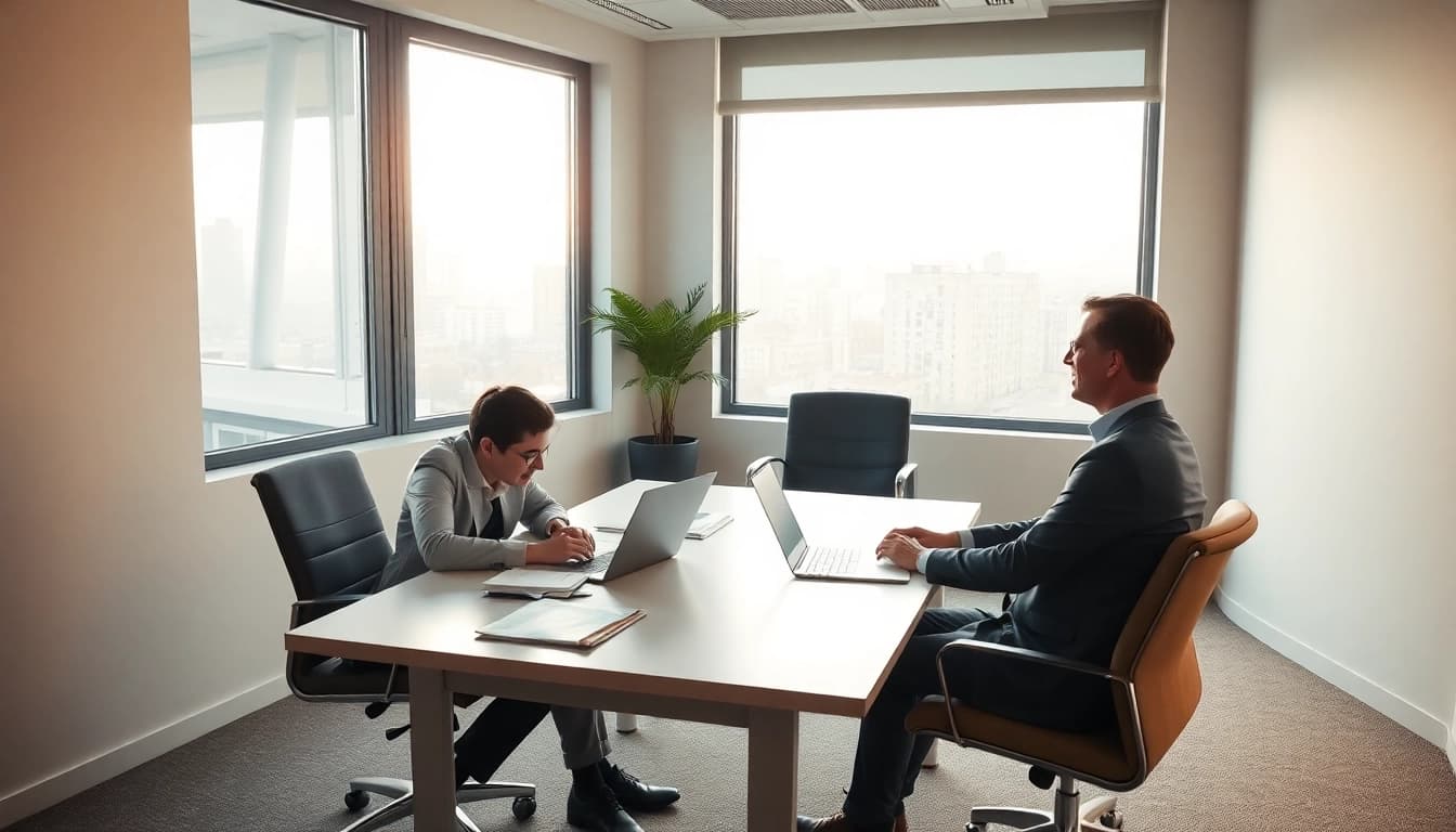 Headhunter Bielefeld führt ein Interview in einem modernen Büro mit Bewerbungsunterlagen.