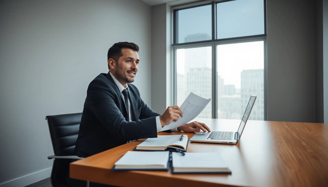 Professioneller Headhunter Vertrieb analysiert Lebensläufe in modernem Büro.