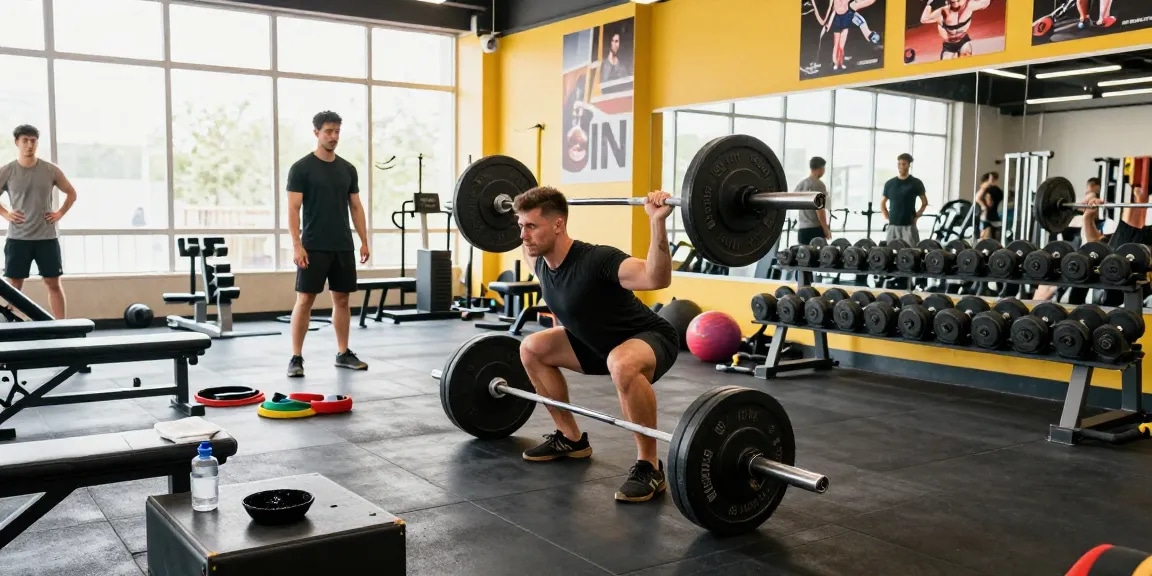 Konzentrierter männlicher Athlet hebt Gewichte in einem Anabolika Shop Deutschland Fitnessstudio und zeigt Stärke und Hingabe.