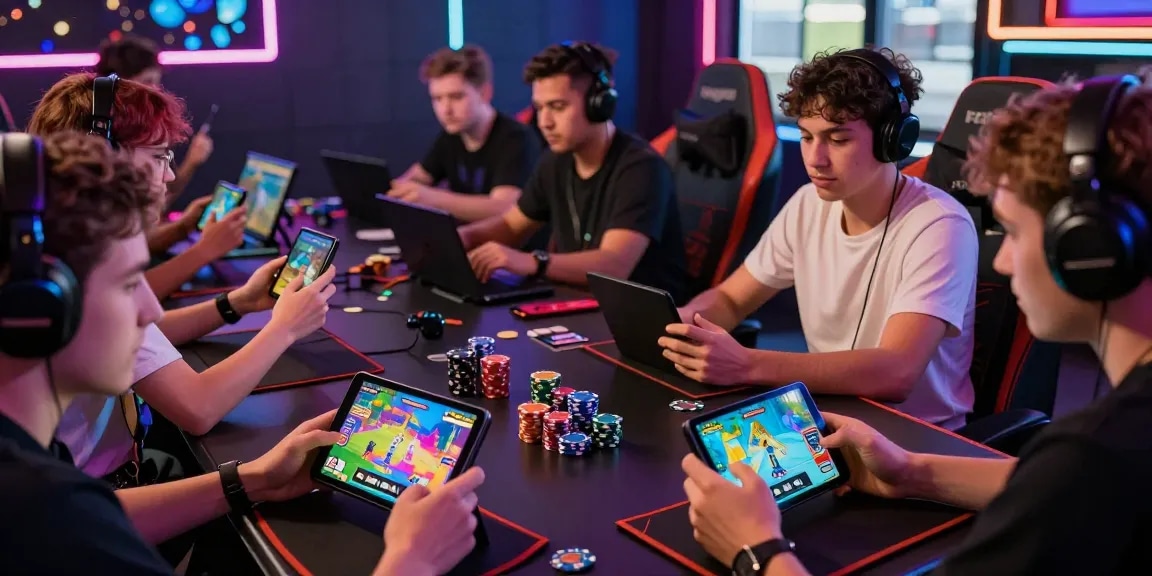 Exciting online gaming experience at https://b52club.radio.fm/ showcasing players engaged with mobile games amidst a vibrant environment.
