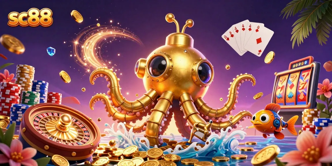 Experience thrilling gameplay with sc88 in this vibrant 3D casino scene filled with treasures.