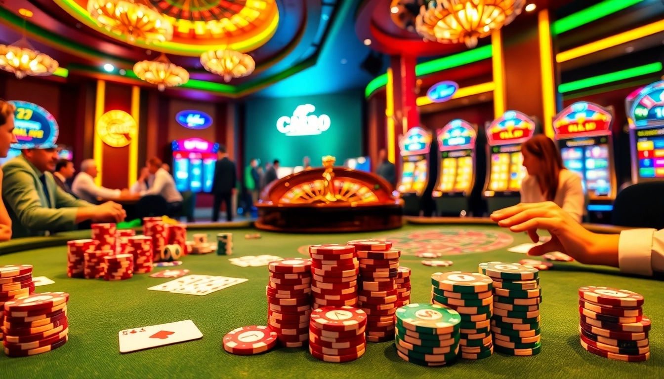 Engaging casino scene with poker table and roulette wheel, featuring CM88 branding on poker chips.