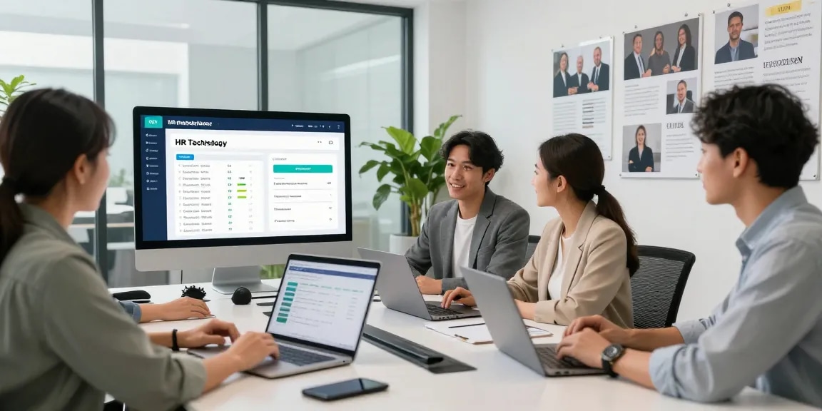 Professionelle Menschen bei der Firma bewerten in einem modernen Büro mit Laptops und Feedback-Analysen.