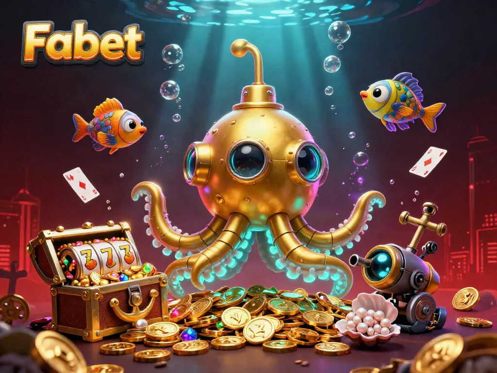 Experience thrilling wins with Fabet's immersive 3D cartoon casino adventure featuring gold coins, slot reels, and underwater treasures.