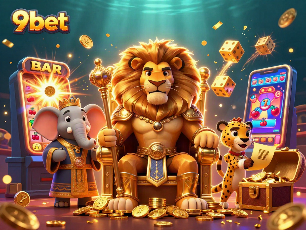 Engage with 9bet's thrilling casino experience featuring dynamic characters, vibrant elements, and jackpot excitement.