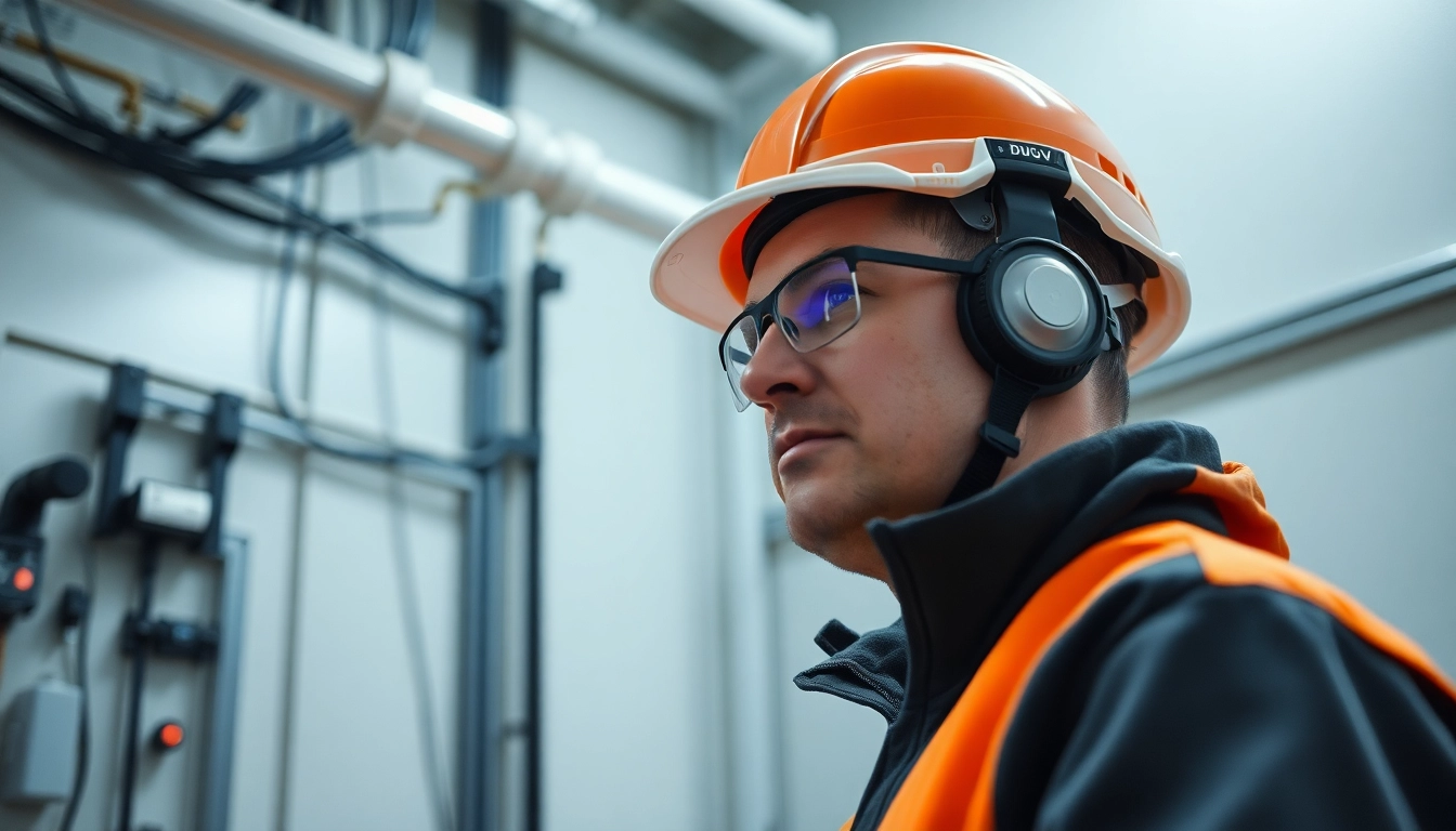 Techniker führt DGUV V3 Prüfung an elektrischen Geräten durch, Sicherheitsüberprüfung und Dokumentation im Fokus.