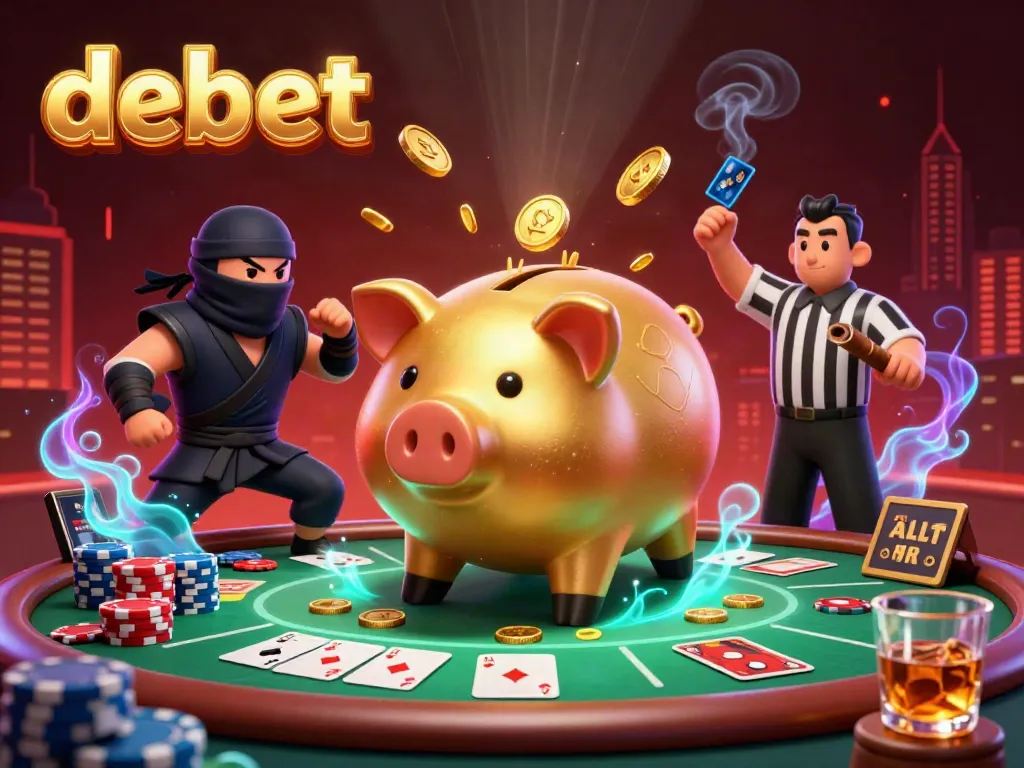 Experience the thrilling world of debet with an energetic, animated casino scene featuring vibrant characters and gaming elements.