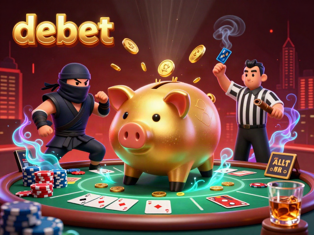 Experience the thrilling world of debet with an energetic, animated casino scene featuring vibrant characters and gaming elements.