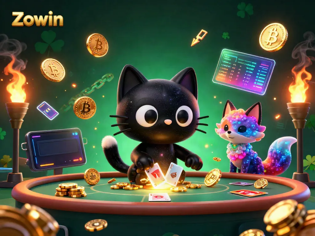 Experience the thrilling Zowin casino scene with cosmic characters and vibrant game elements.