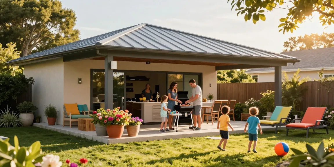 Moderne Terrassenüberdachungen schaffen einen einladenden Außenbereich für Familienspaß.