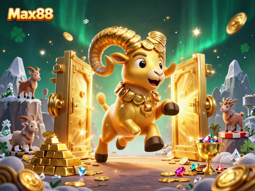 Experience thrilling gameplay at Max88 with a golden ram charging towards a treasure vault.