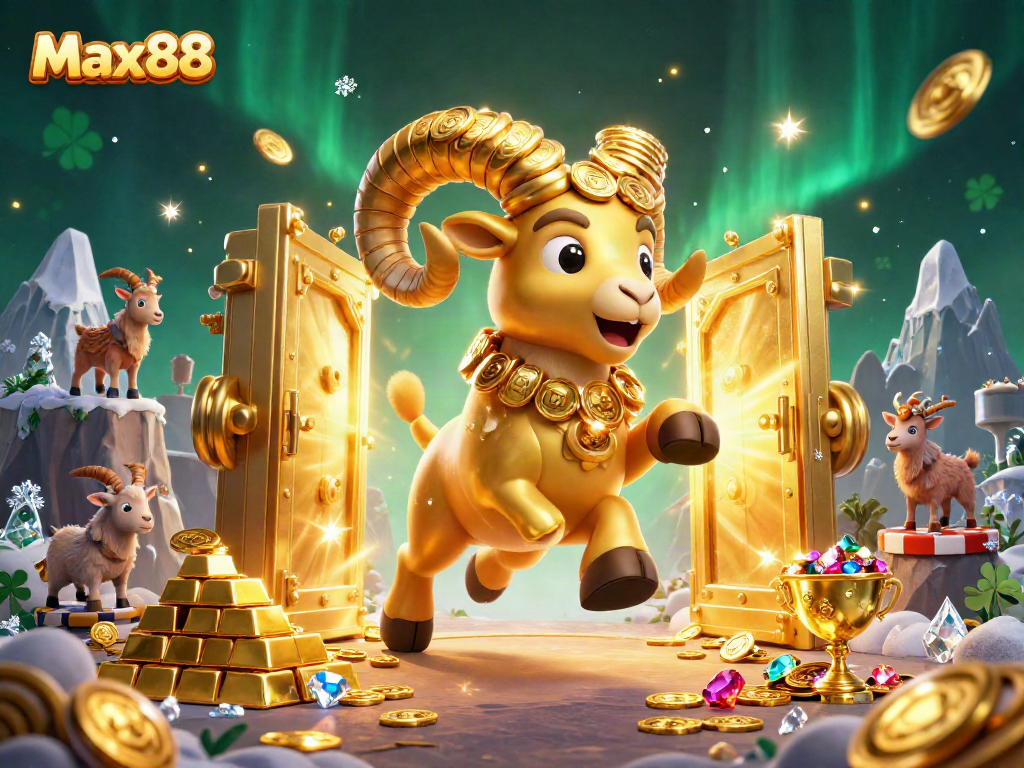 Experience thrilling gameplay at Max88 with a golden ram charging towards a treasure vault.