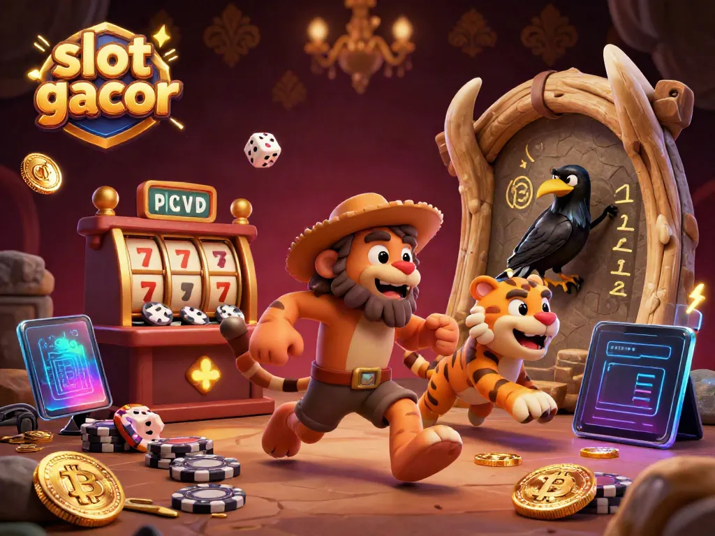 Experience the thrill of playing slot gacor in an ultra-detailed prehistoric casino scene.
