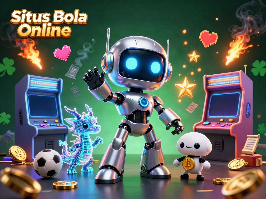 Engage in thrilling betting excitement with Situs Bola Online's vibrant 3D illustration featuring digital characters and sports elements.
