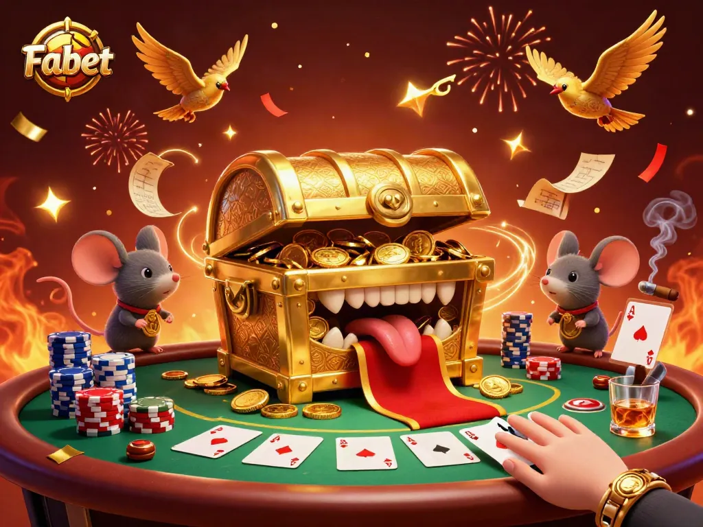 Engage in exciting Fabet betting with whimsical characters featuring treasures and poker elements.