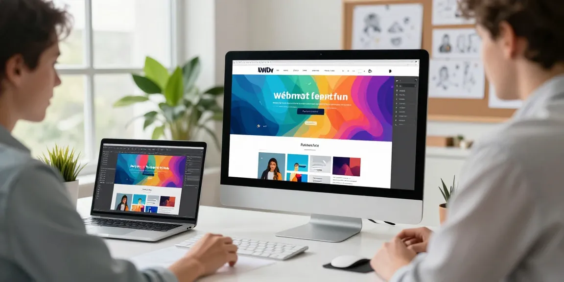 Webdesign Saarland: Designer im modernen Studio mit Farbmuster und Laptop.