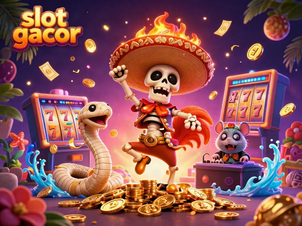 Experience the excitement of slot gacor with vibrant 3D characters celebrating big wins surrounded by classic casino elements.