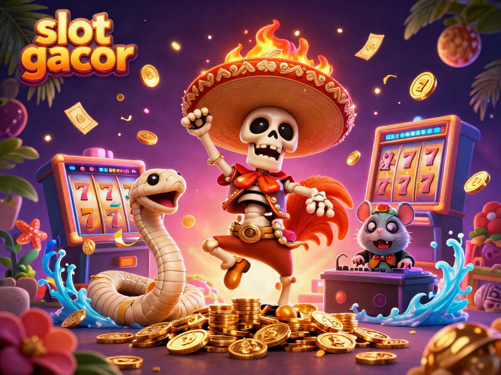 Experience the excitement of slot gacor with vibrant 3D characters celebrating big wins surrounded by classic casino elements.