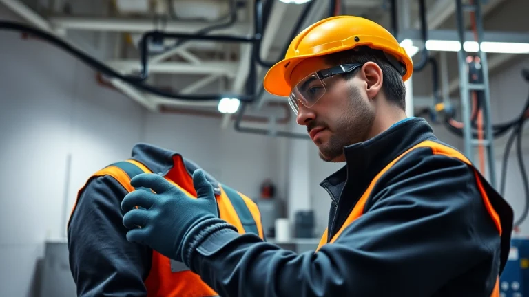 Electrician conducting a DGUV V3 Prüfung for workplace safety inspections.