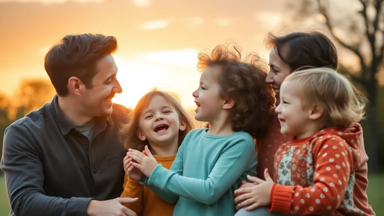 Kindererziehung: Eine glückliche Familie spielt im Park, was die Freude und das Engagement in der Erziehung widerspiegelt.