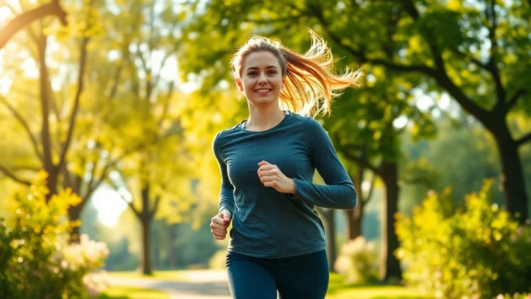 Aktive Person beim Joggen im Park, die gesunden Gewichtsverlust durch Bewegung symbolisiert.