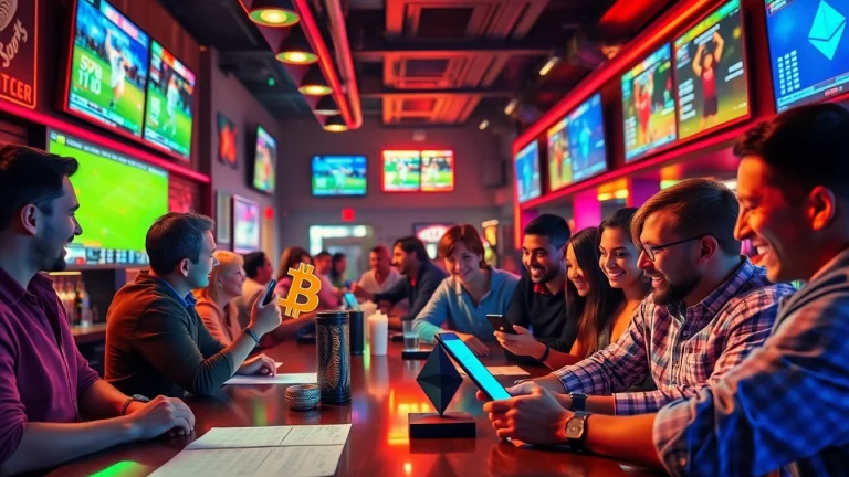 Experience the excitement of sports betting with crypto in a lively sports bar setting.