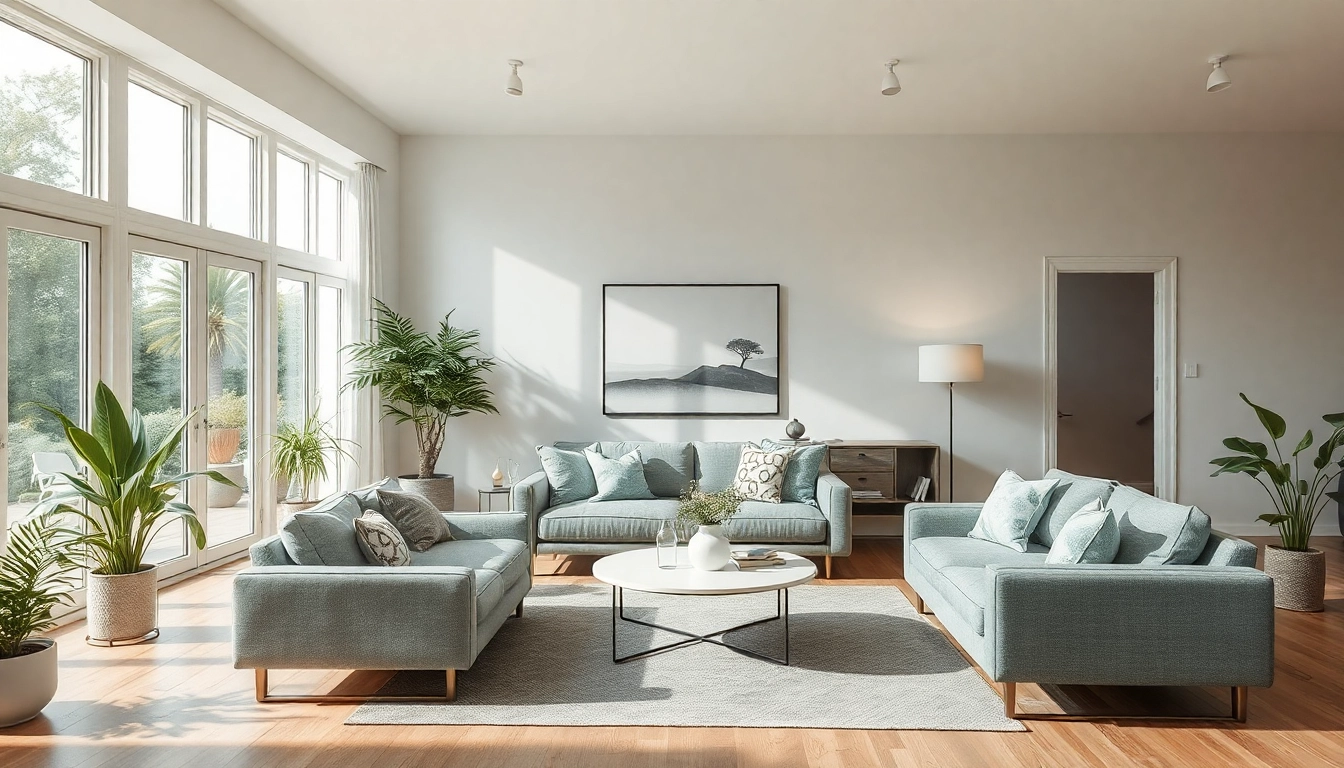 Entdecke kreative Raumgestaltung mit modernen Möbeln und sanften Farben in einer offenen Wohnumgebung.