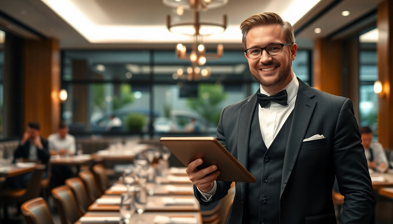 Professioneller Headhunter Gastronomie im eleganten Restaurant bei der Suche nach Talenten.