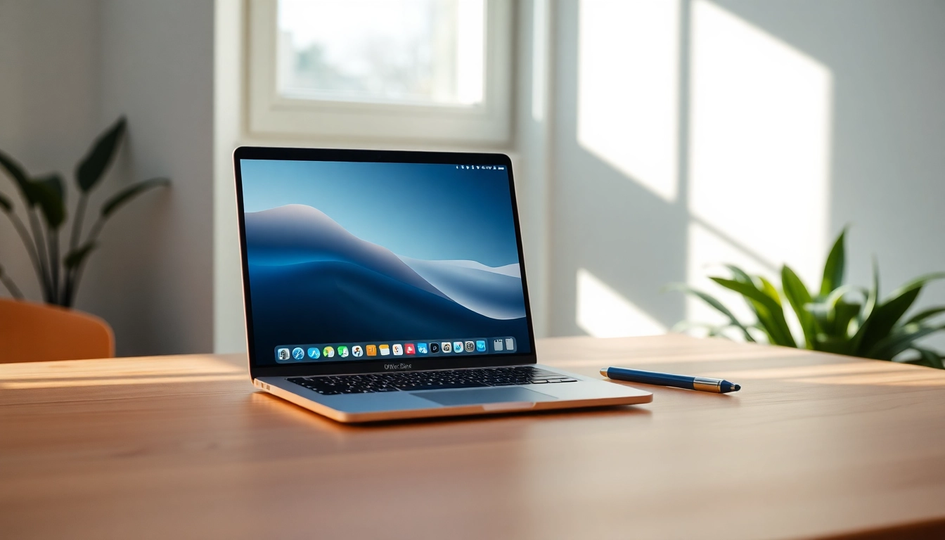 Entdecken Sie Office 2024 für MacBook Pro M3 auf einem stilvollen Schreibtisch mit natürlichem Licht.