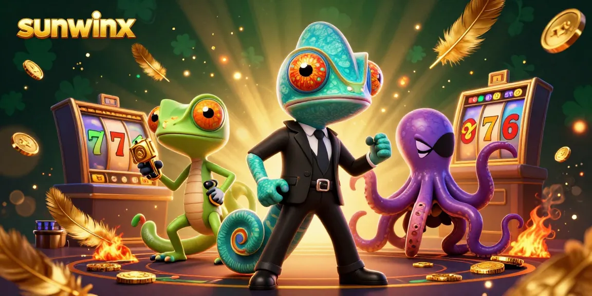 Engage with sunwinx's vibrant casino atmosphere through a dynamic illustration of game characters in action.