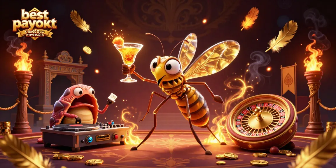 Experience the thrill of best payout casinos Australia illustrated with a unique scene of casino characters and vibrant game elements.