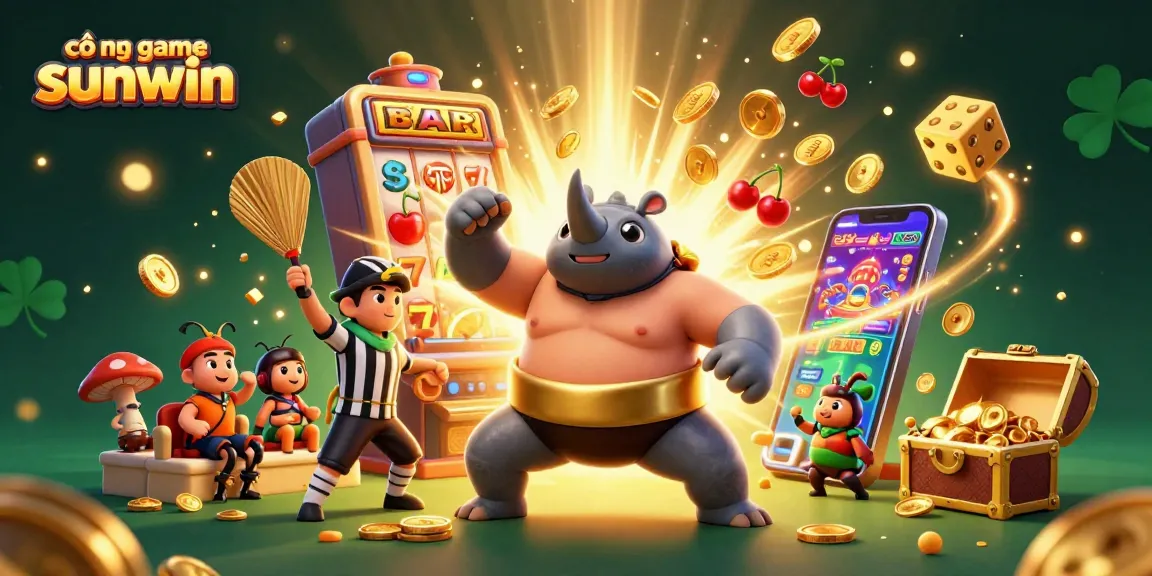 Experience the thrill of cổng game sunwin with a dynamic scene of a sumo beetle champion in an exciting casino setting.
