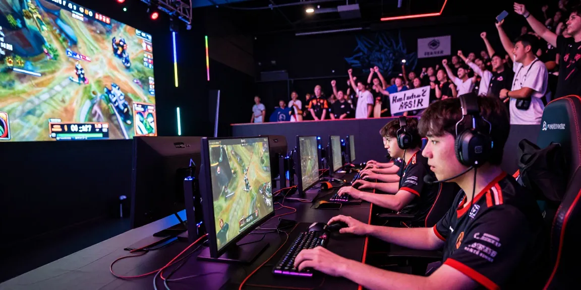 Energetic e-sports tournament scene with intense players and vibrant atmosphere featuring FAFA828.